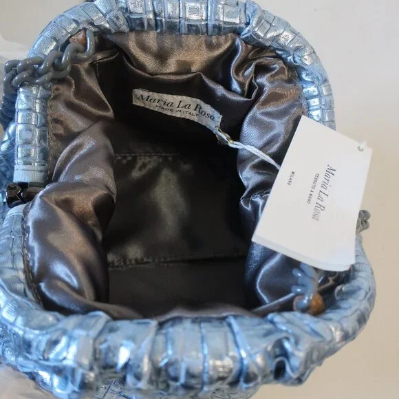 NWT Womens Maria La Rosa Mini Game Woven Sky Blue Laminated Clutch Handbag - Picture 10 of 11